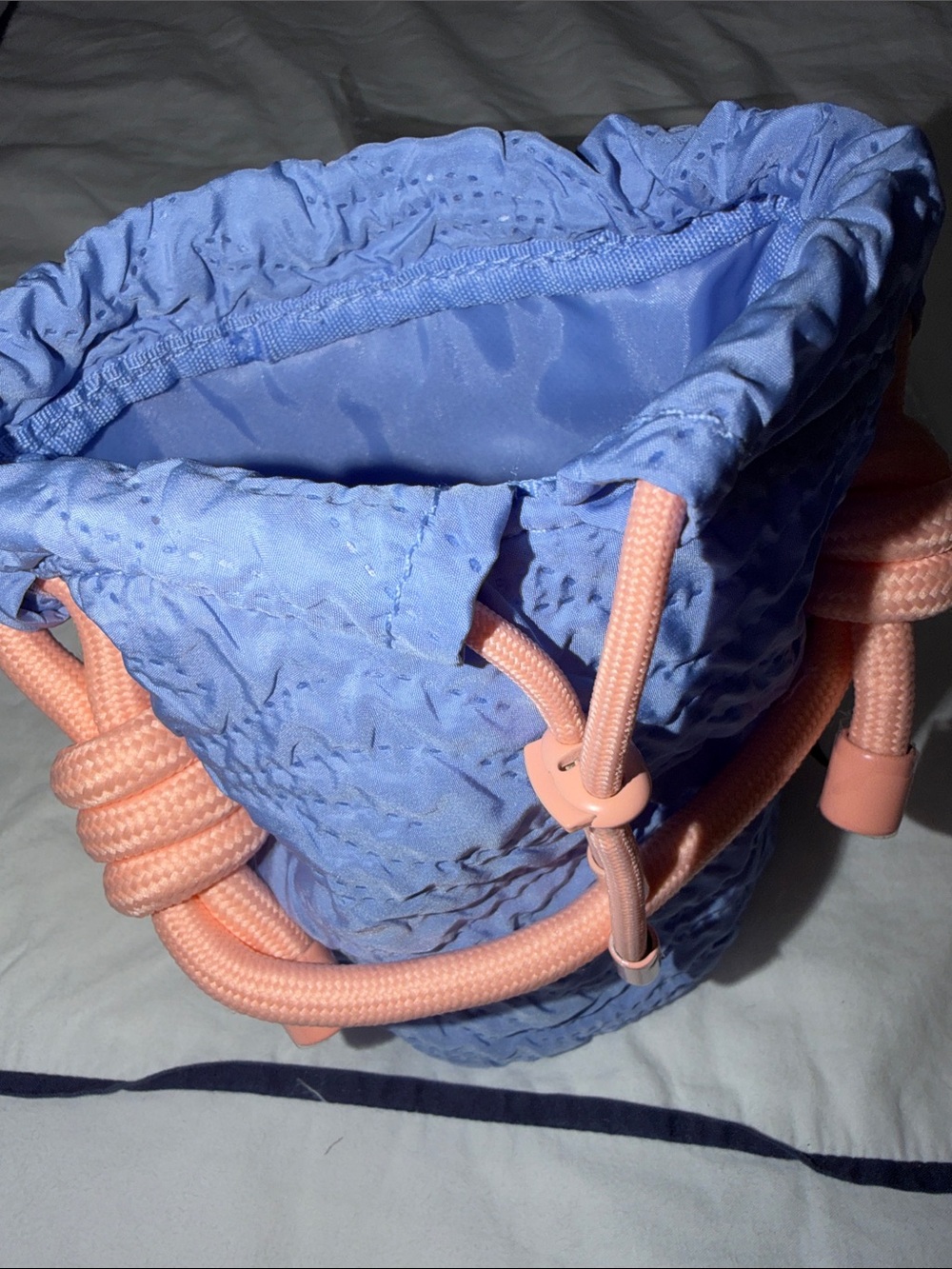 Dolce & Gabbana Periwinkle Quilted Drawstring Bucket Bag with Peach Rope Handles